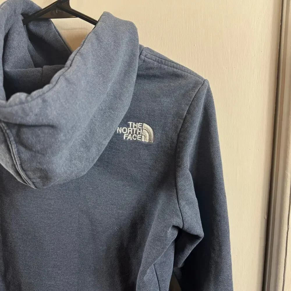 The North Face RU14 medium weight light blue graphic hooded sweatshirt